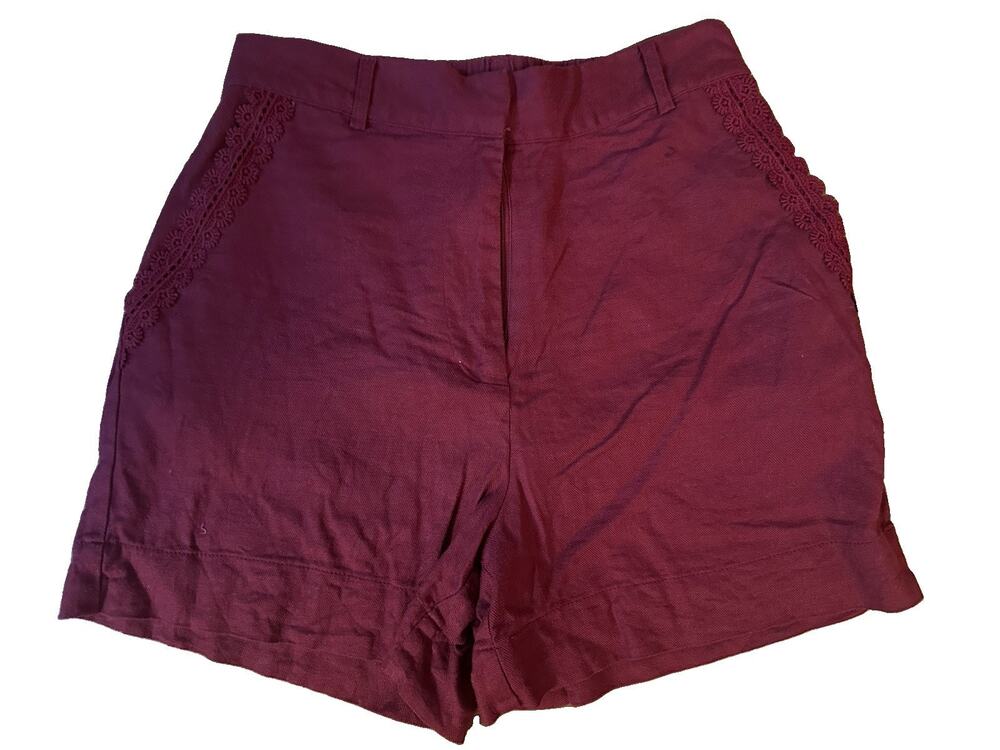 House of Harlow Womens Chino Shorts Burgundy Solid Lace Zip Pockets Sz S